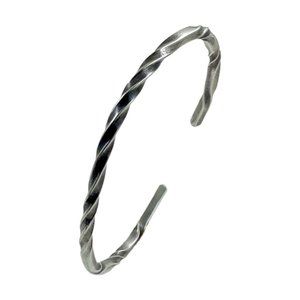 Men Stainless Steel Cuff Bracelet, Twisted Wire, Artisan, Boho Hippie, Size L